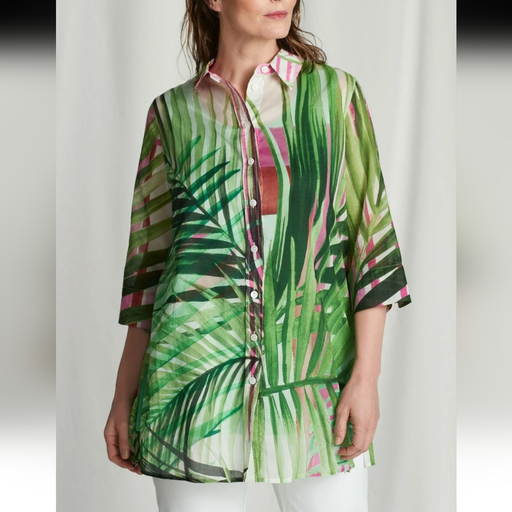 Selection Ulla Popken Tropical Button Down Tunic Blouse Flowy Plus Size 28 30 - Picture 12 of 12
